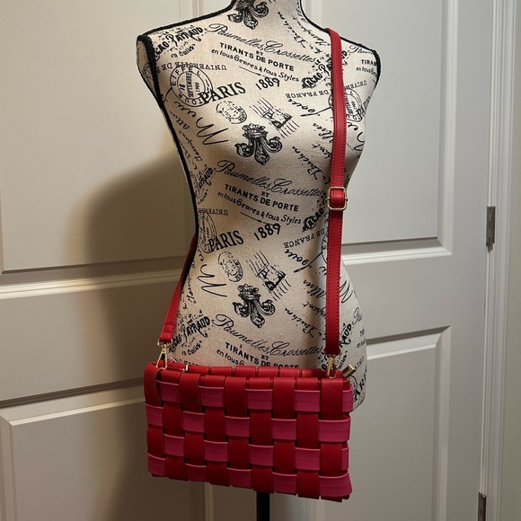 Anthropologie Puffy Woven Red and Pink Woven Clutch Or Crossbody - Picture 3 of 12